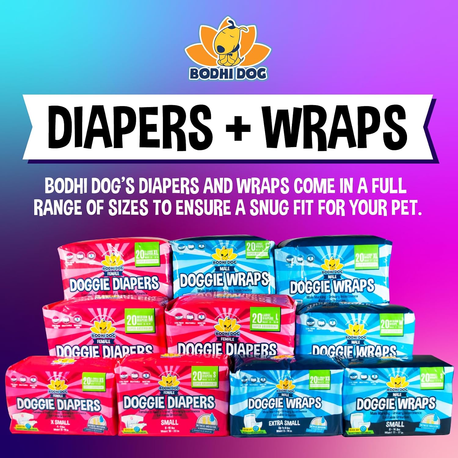 Bodhi Dog male pet wraps highlighting the color changing wetness indicator lines