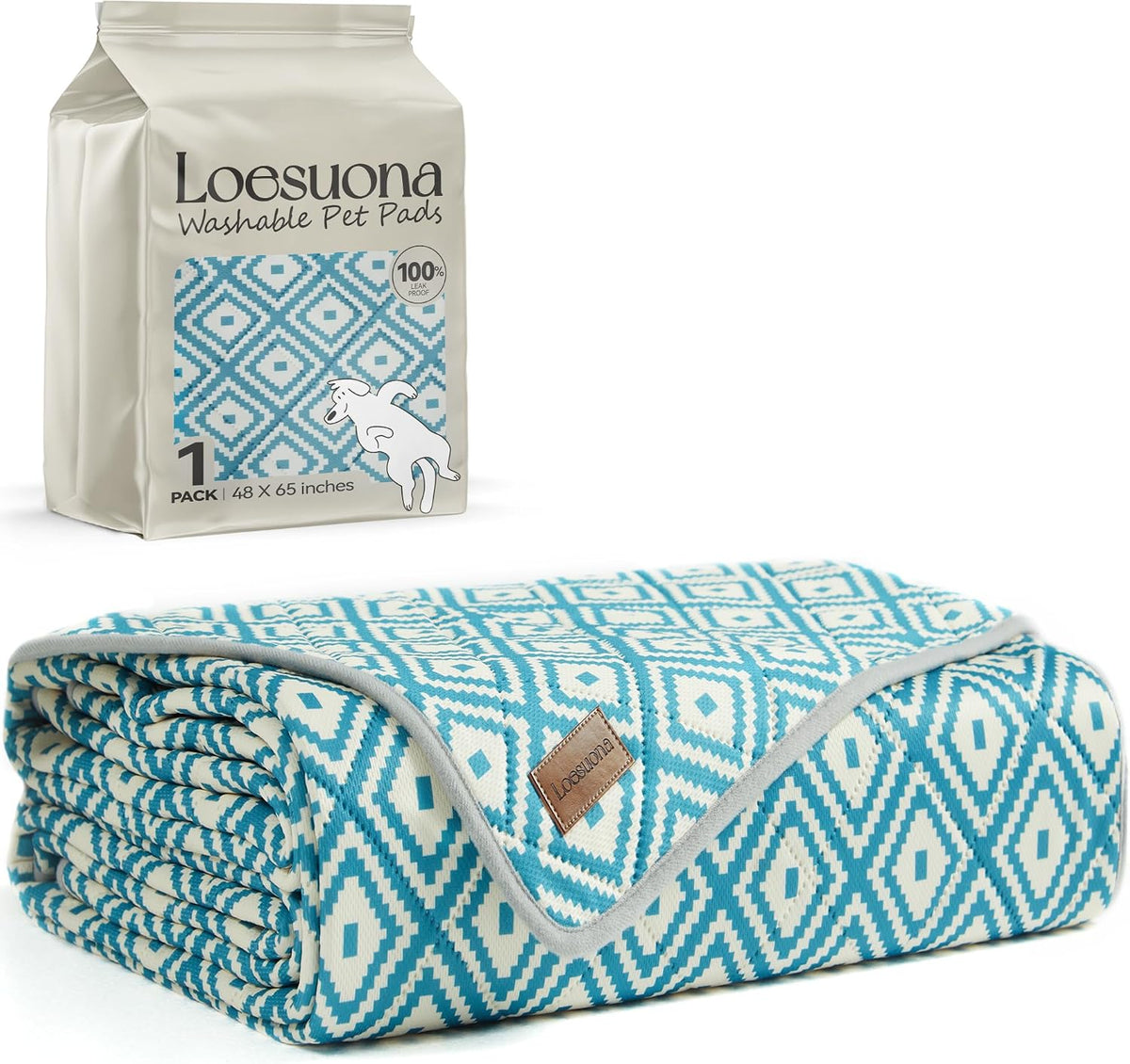 Packaging of Loesuona 2 pack reusable puppy pee pads
