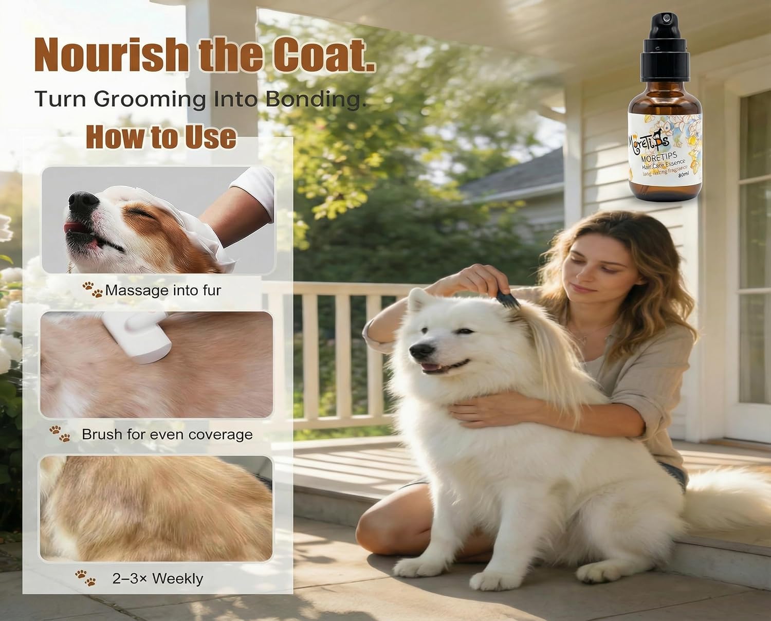 Intense aroma pet coat shining oil packaging details.