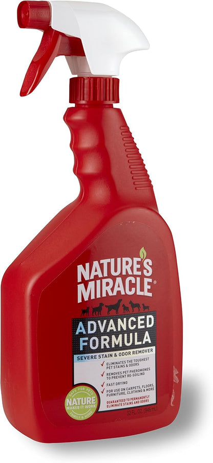Imported USA Nature's Miracle advanced dog urine cleaner spray bottle for carpets and furniture.