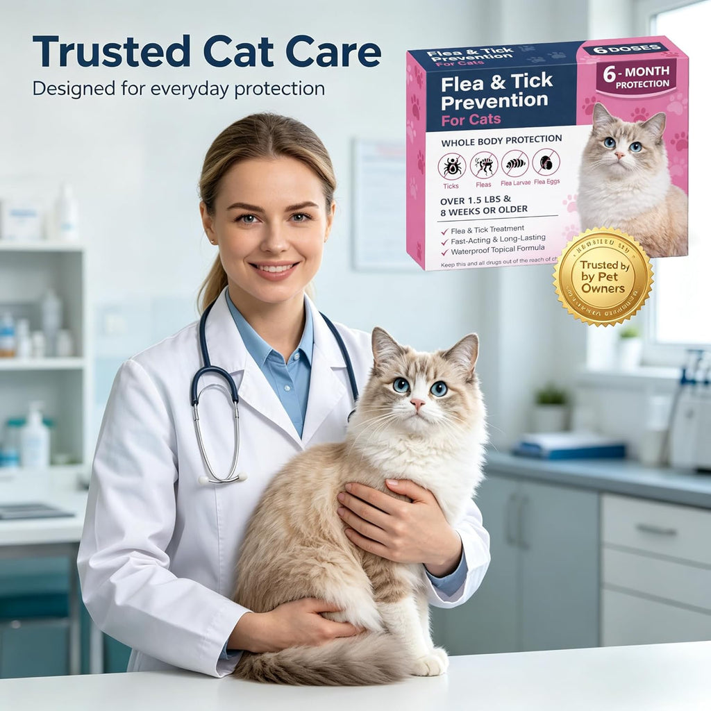Instructional infographic on how to apply Nuzzleup topical drops on a cat