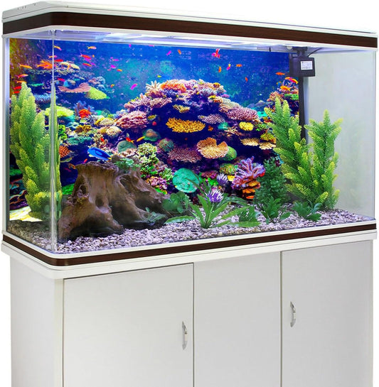 High-definition vinyl fish tank backdrop with vibrant tropical fish illustrations.