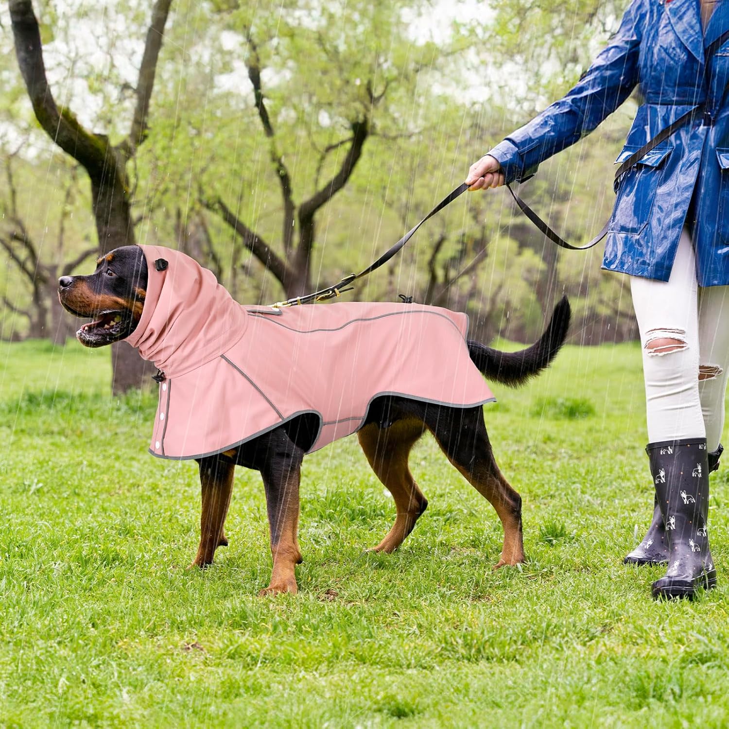 Ezierfy windproof dog rain jacket with dedicated harness leash hole access
