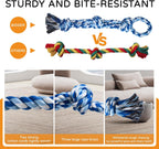 The two individual green and blue multi knot TLAZZ pet ropes displayed side by side