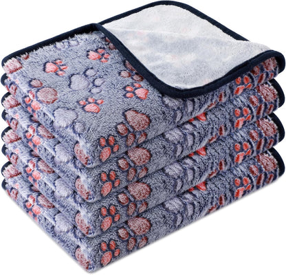 Tatuo 4 Pack Fleece Dog Blankets for Puppy Cats Multi-Size Sleep Mat for Pet Guinea Pig Soft Washable Warm Crate Bed Puppy Teething Toys Print Pattern Blanket Indoor(Mixed Color,24 x 16 Inch,Paw) - Image 9
