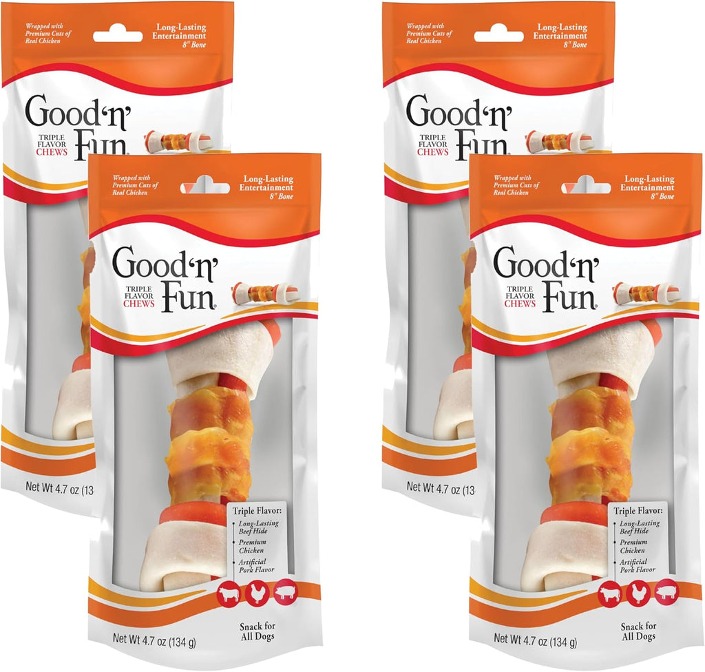 Good 'n' Fun Triple Flavor 8-Inch Bone for All Dogs, 1 Count, Treat Your Dog to Long-Lasting Chews Made with Beef Hide, Chicken and Artificial Pork Flavor - Image 9