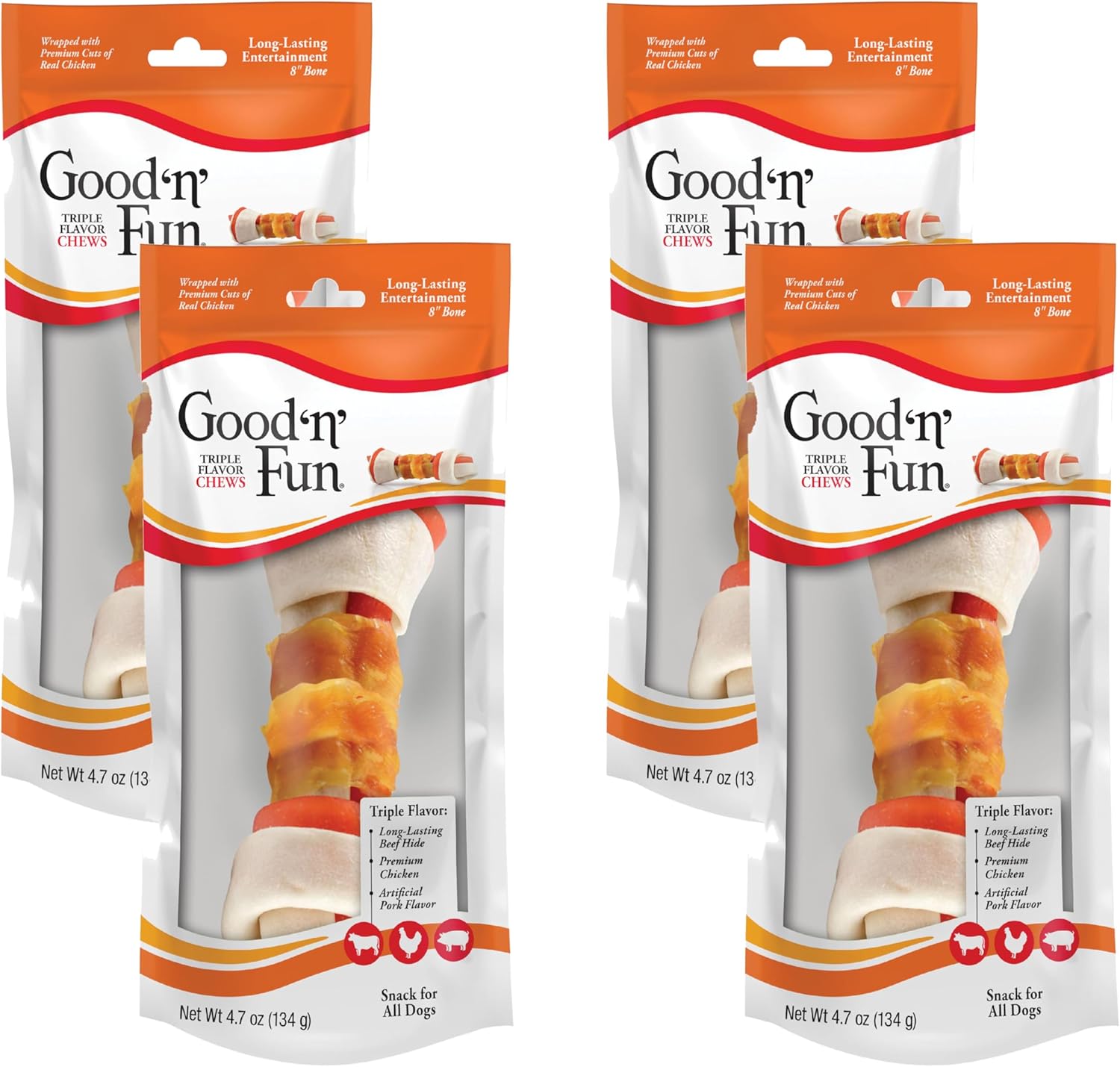 Good 'n' Fun Triple Flavor 8-Inch Bone for All Dogs, 1 Count, Treat Your Dog to Long-Lasting Chews Made with Beef Hide, Chicken and Artificial Pork Flavor - Image 9