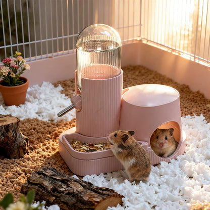 3 in 1 Hamster Water Bottle No Drip Automatic Water Dispenser with Food Bowl Container & Hideout Base Hut for Dwarf Hamster Mouse Rat Gerbils Mice Cage Accessories (Pink) - Image 8