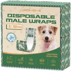 Lurkomemo disposable male dog diapers fifty count pack front view showing packaging details