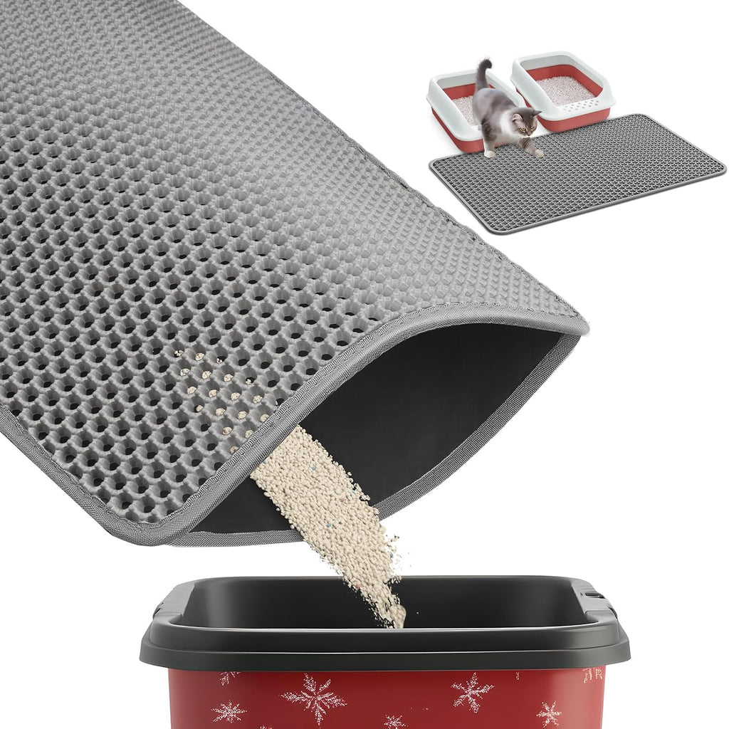 27" x 19" Cat Litter Mat - Ultra-Large Litter Box Mat with Double Layers, Urine-Proof and Non-Slip Litter Trapping Mat, Easy to Clean Kitty Litter Mats for Floor, Scatter Control, Grey - Image 13