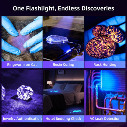Tremdwoto authentic USA imported ultraviolet flashlight unboxing with complete accessories and charging cable.
