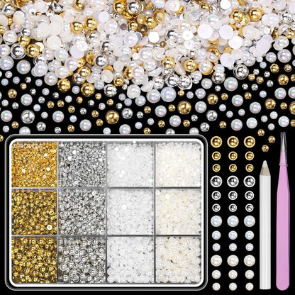 Belleboost gold and silver half round pearls set front view