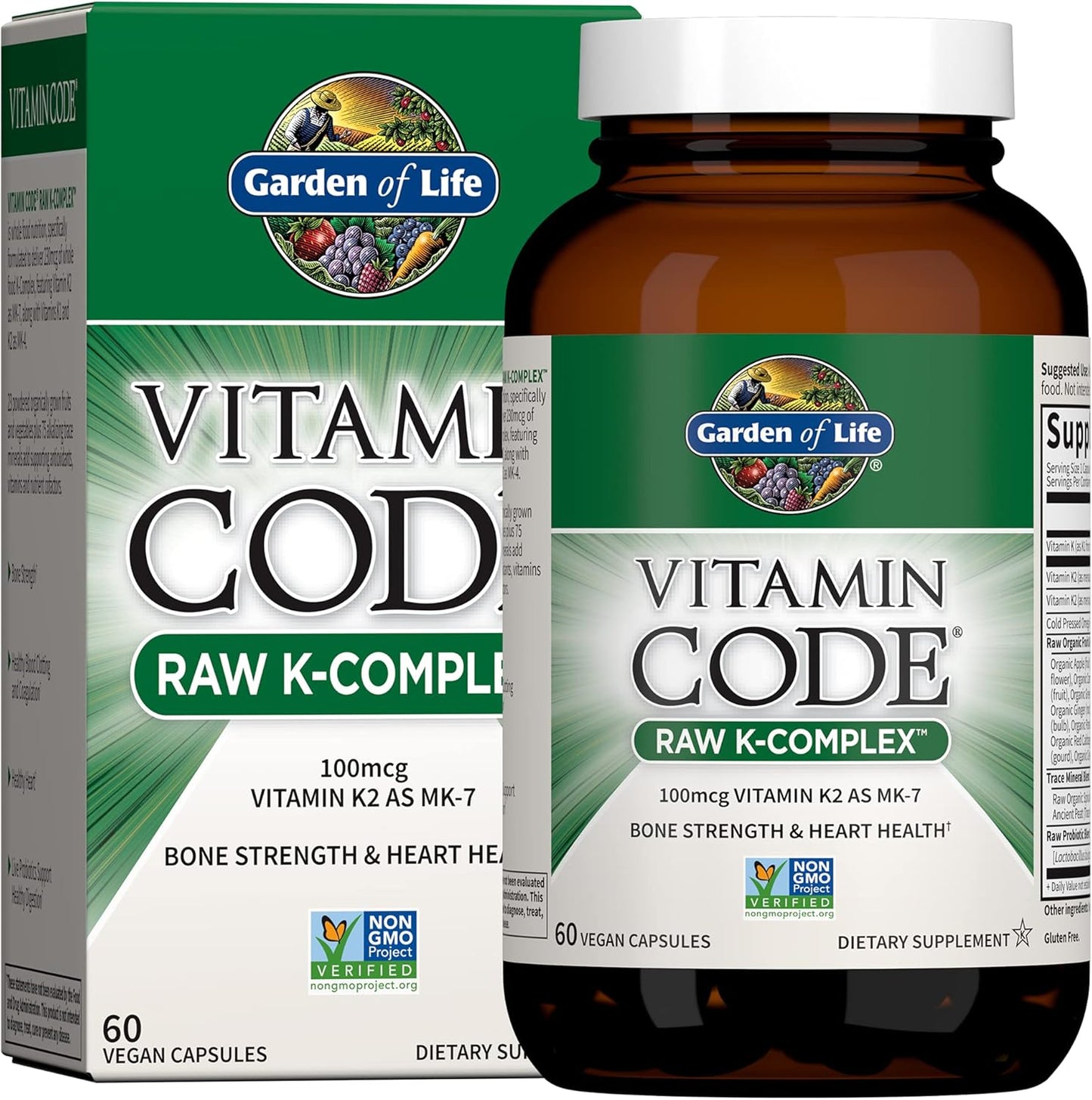 Garden Of Life Vitamin Code K Complex front view of premium dietary supplement bottle for bone strength