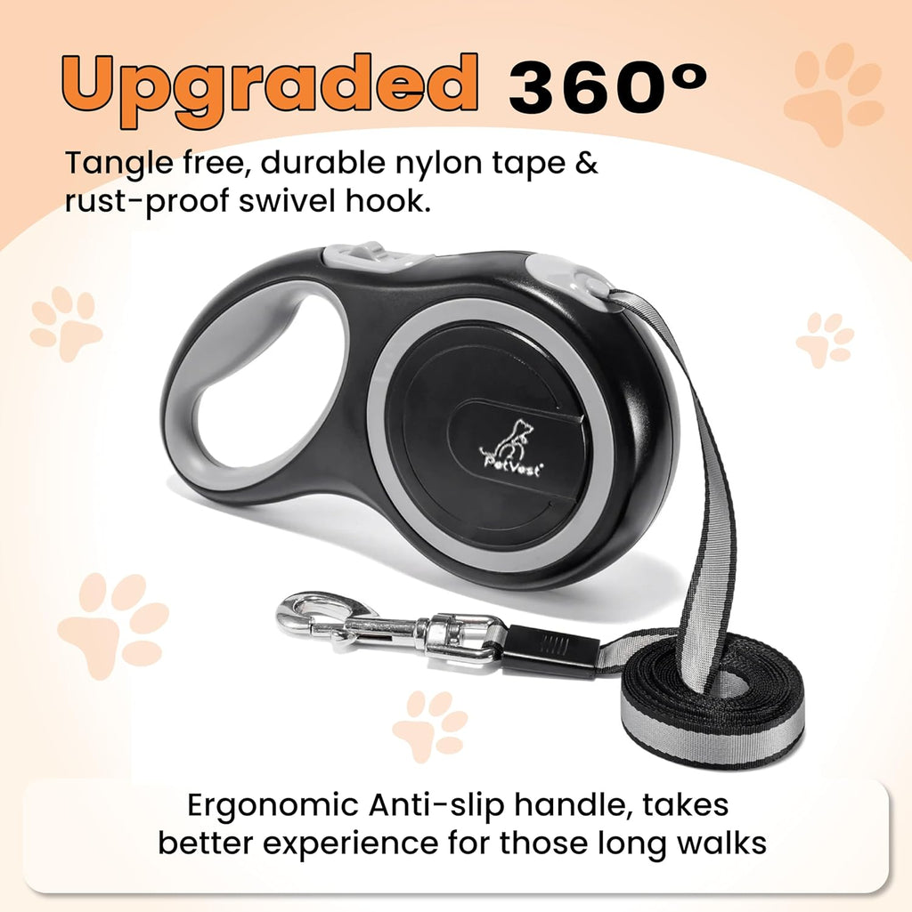 Retractable Dog Leash - Extendable up to 26 FT, Heavy Duty Nylon Tape, No-Tangle, One-Handed Brake & Lock, for Small to X-Large Dogs up to 110 lbs (Black) - Image 9