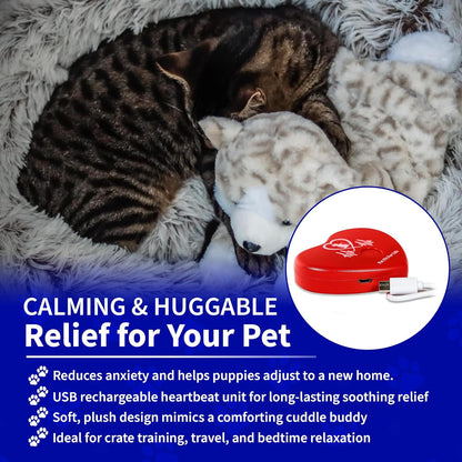 Microwavable reusable heat pack insert alongside the Pet Fit For Life original cuddle plush toy.