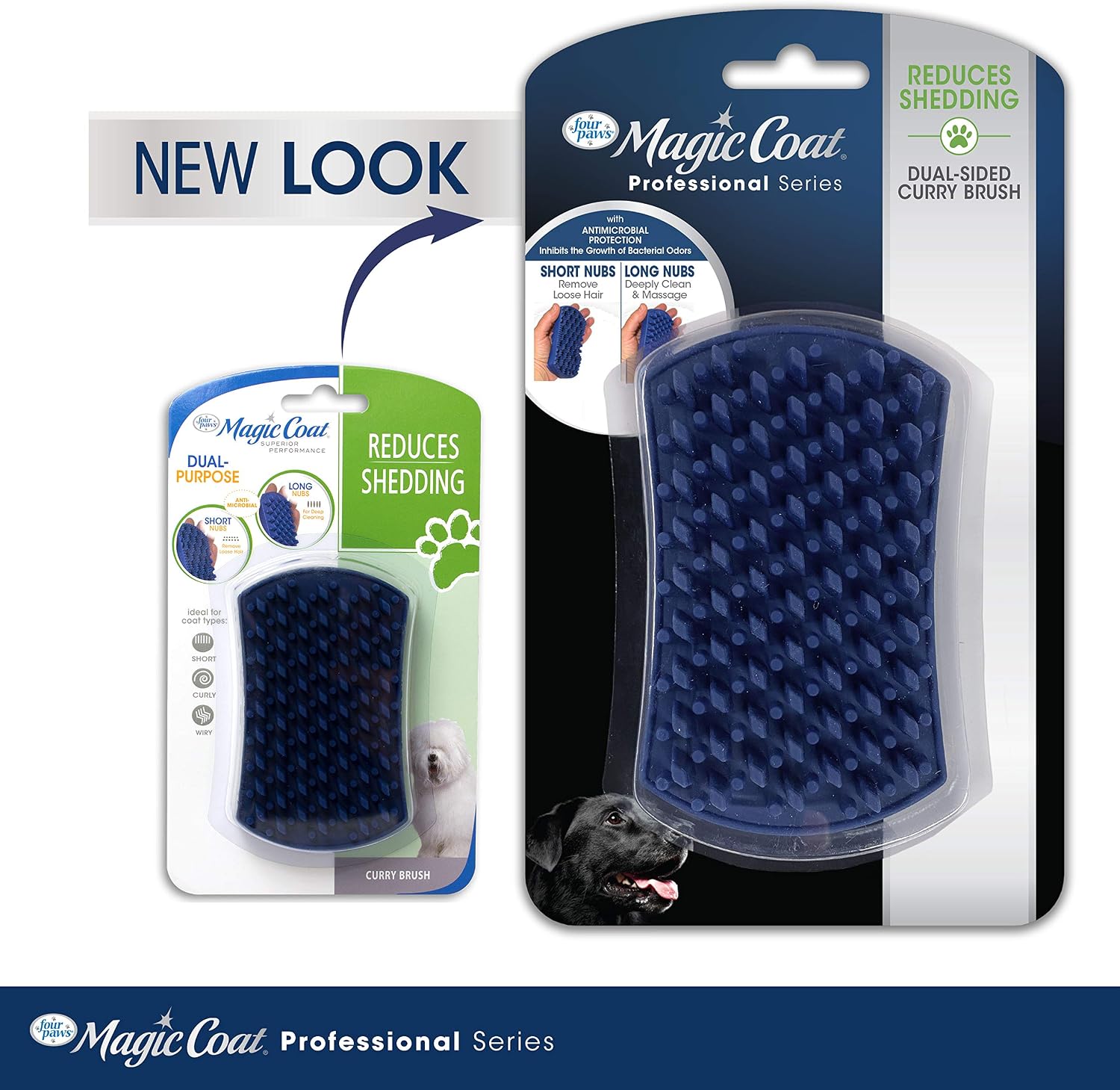 Four Paws dog brush packaging displaying wet or dry grooming functionality