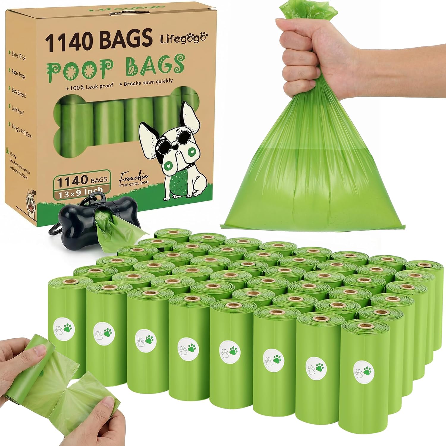 Dog Poop Bag 300 Counts 15 Rolls, Unscented Doggy Poop Bags, Leak-Proof Dog Bags for Poop, Doggie Cat Poop Bags Cats Litter, Waste Bags Puppy Trash Bags for Doggy Pets (13 x 9 Inches) - Image 10