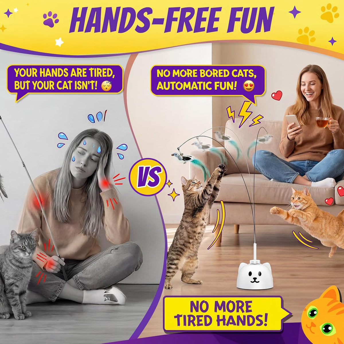 Premium rechargeable kitten toy with flexible silicone protected rod close up view.