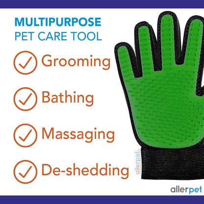 Pet dander remover treatment being applied onto the included application glove