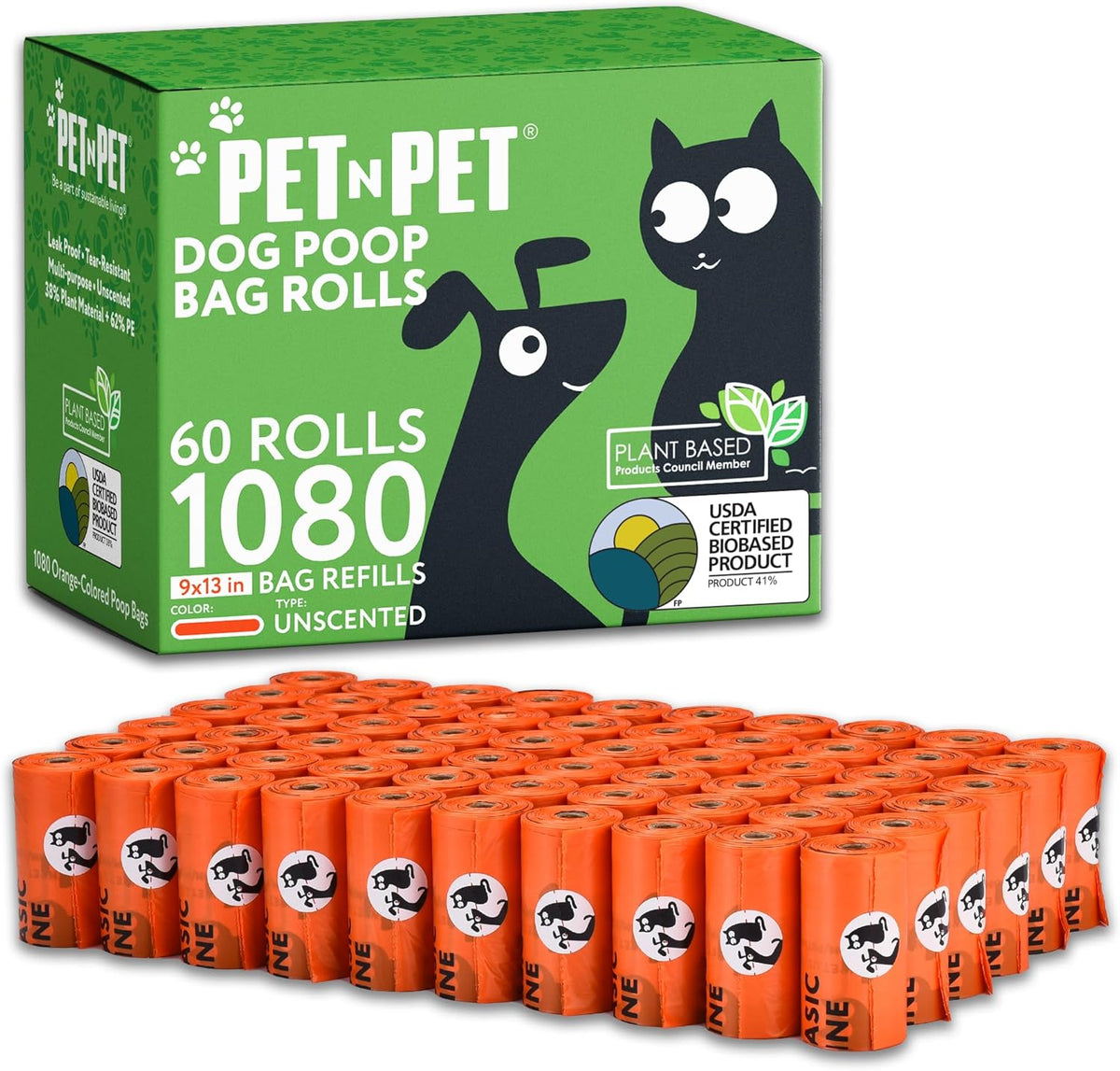 Easy-tear perforated edge of a Pet N Pet black doggie waste bag roll.