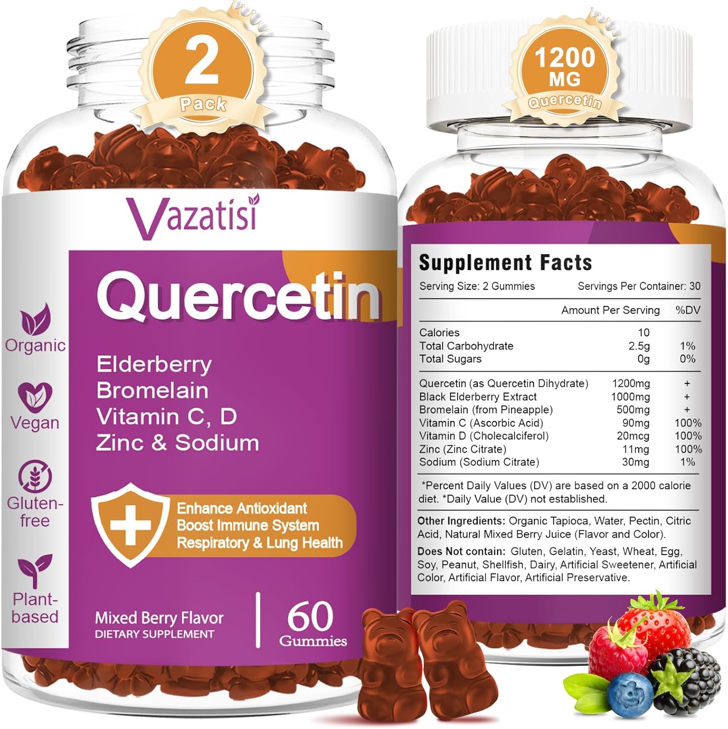 Vazatisi quercetin gummies supplement jar