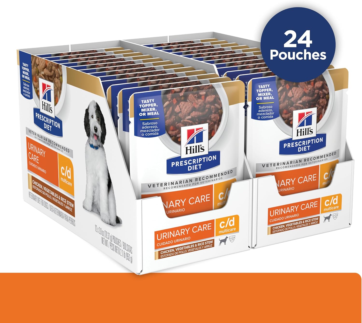 Hill's Prescription Diet chicken and vegetable stew wet dog food twenty-four pack outer box.