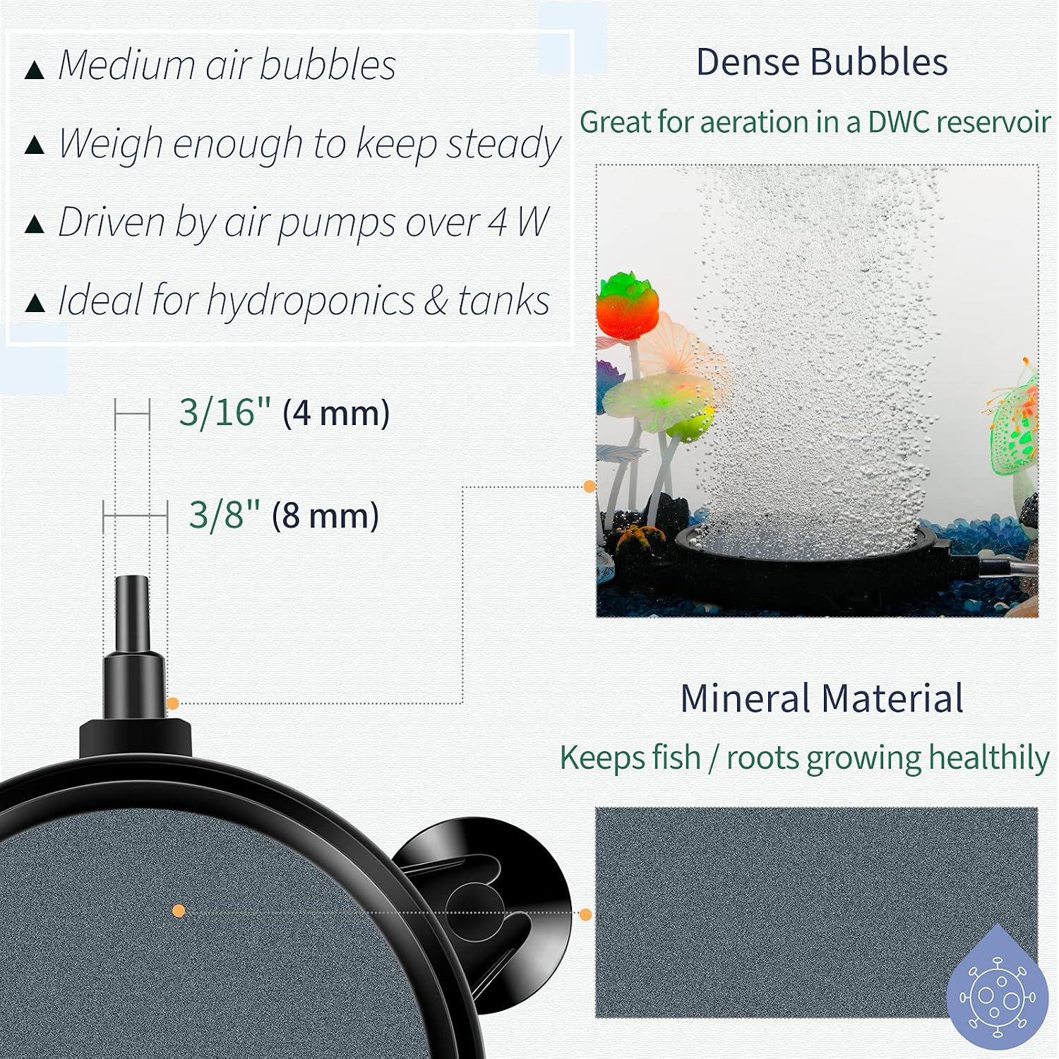Pawfly two pack aquarium air stone package content with airline tubing connectors visible.