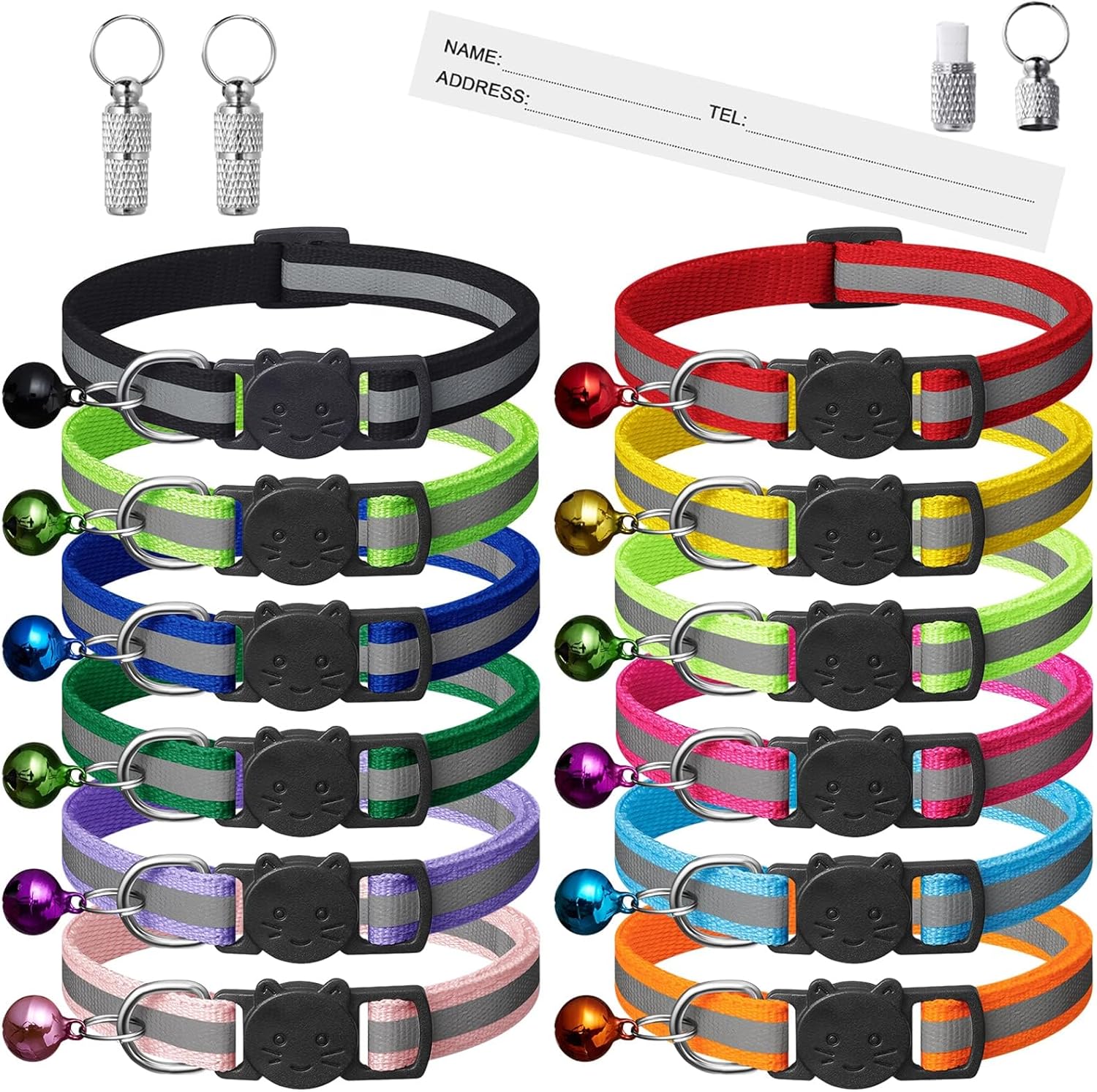 Extodry 12 pack reflective breakaway cat collars with bells front view