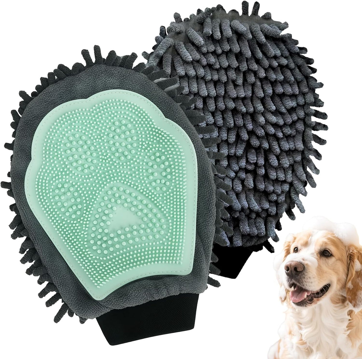 Histotree green double-sided pet bath and grooming glove front view