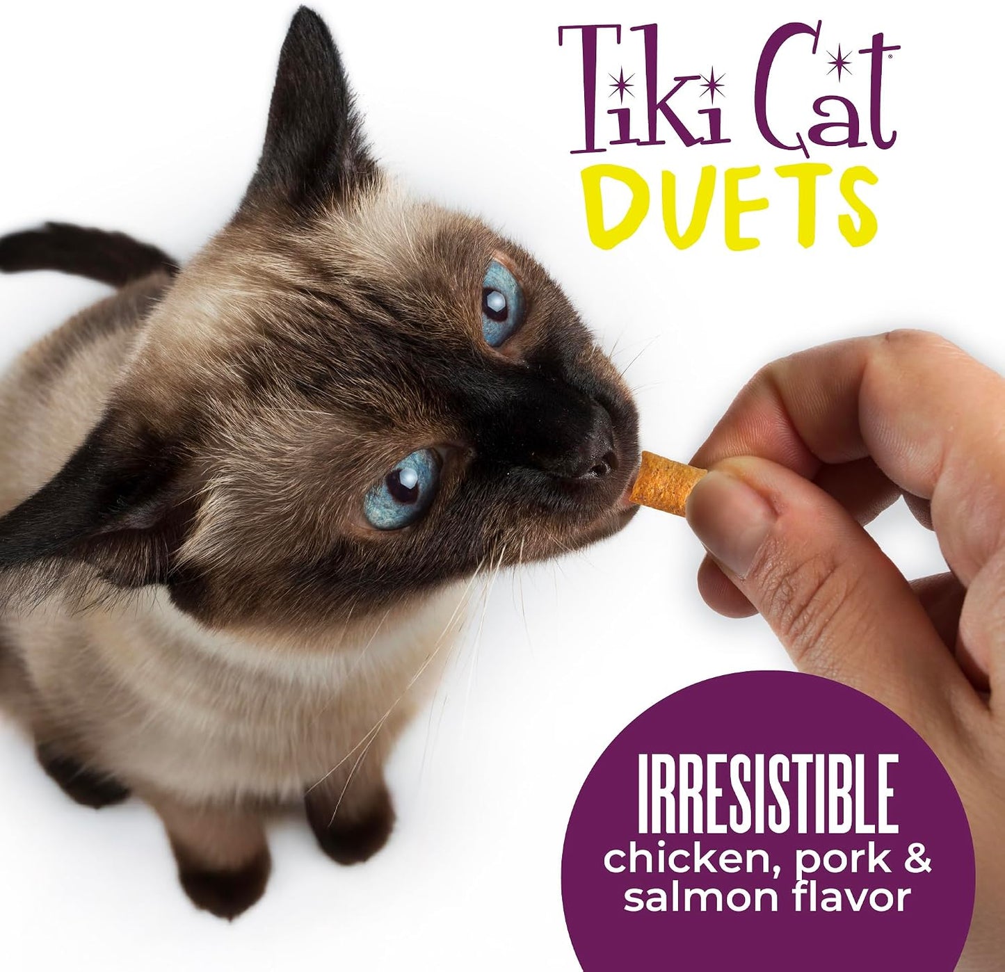Tiki Cat Duets chicken flavor two ounce pet treat pouch reverse side
