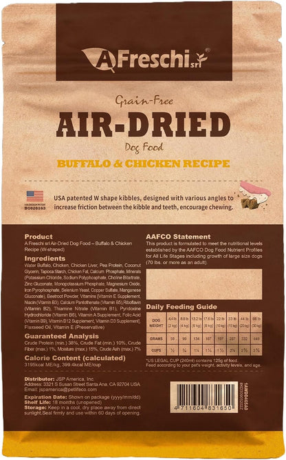 A Freschi srl authentic water buffalo and chicken raw alternative pet food product collection