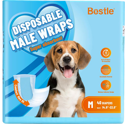 Bestle Male Dog Wrap, Disposable Dog Diapers, 40 Count, XS (Waist 10.6"-16.6"), Wetness Indicator, Ultra Protection, Leak Proof, Super Absorbent, Soft - Image 11