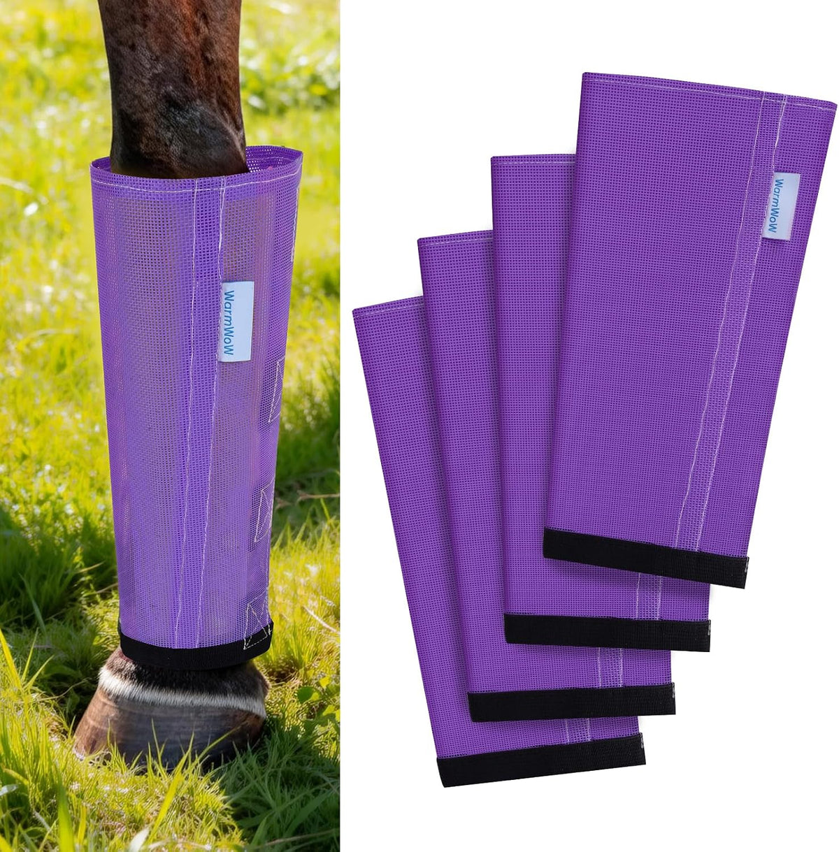 Fly Boots for Horses Set of 4, Loose Fitting Mesh Horse Fly Boots Leggings, Reduce-Stomping Adjustable Equine Leg Wraps & Socks, Stay Up Not Sag, No Rub (Pink) - Image 9