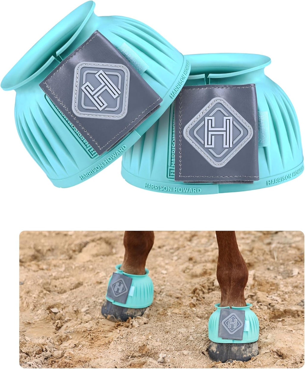 Harrison Howard Essential Rubber Bell Boots front view turquoise hoof protection