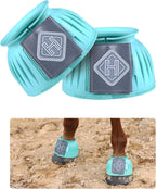 Harrison Howard Essential Rubber Bell Boots front view turquoise hoof protection