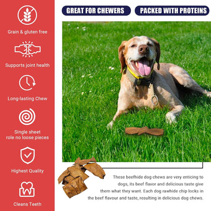 Premium beefhide chew packaging highlighting dental hygiene benefits