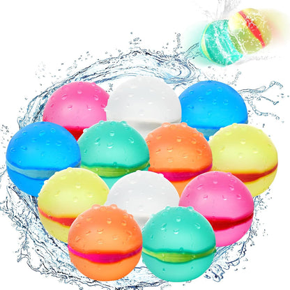 Dexkwen reusable water balloons 12 piece set front view showing vibrant colors.