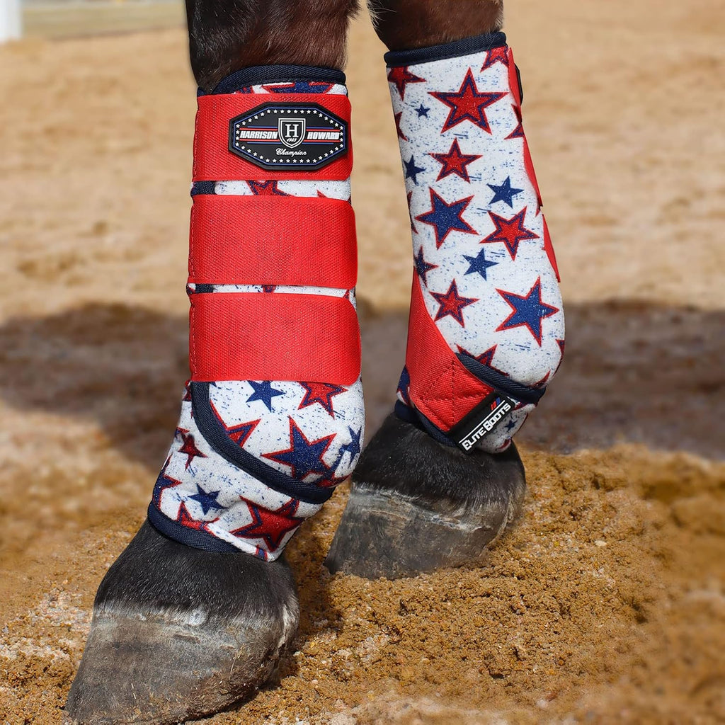 Close up of the four way stretch neoprene material on protective equine leg boots