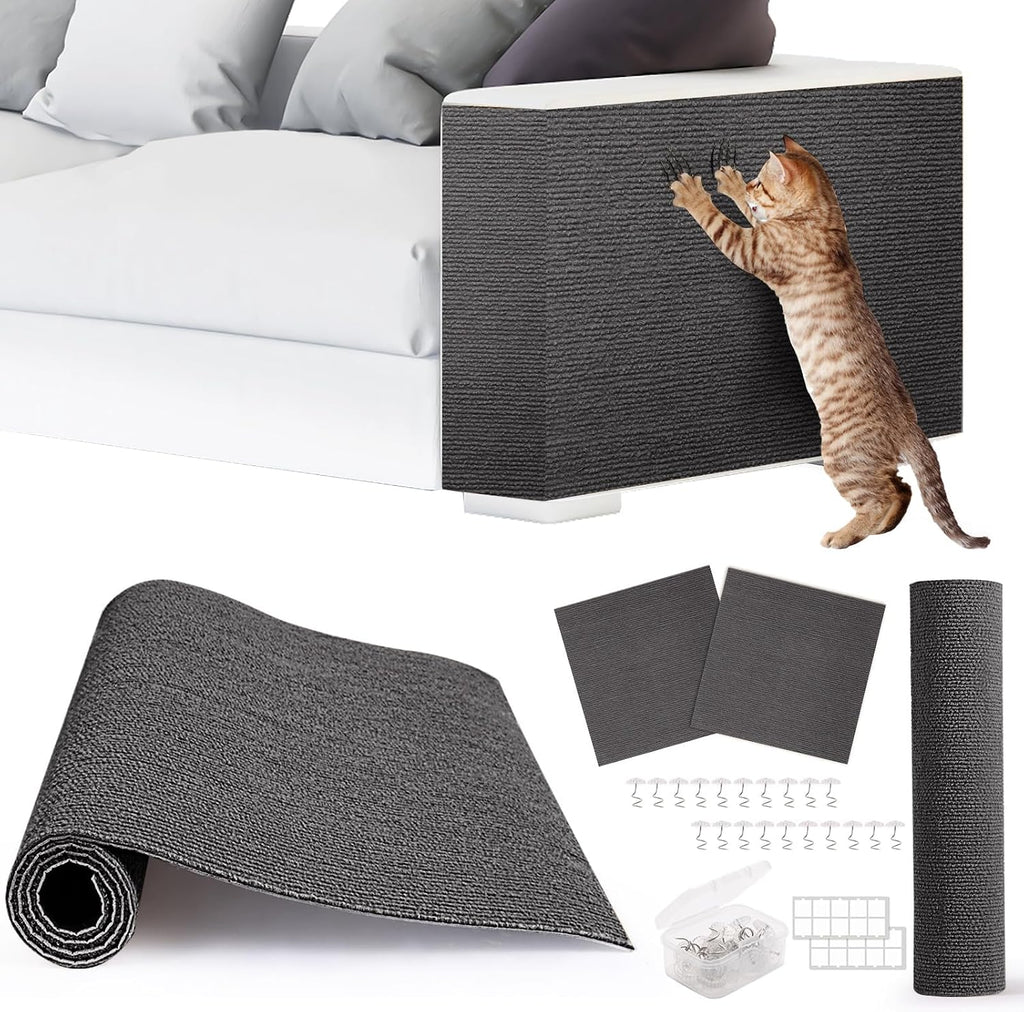 4pack Cat Scratch Couch Furniture and Wall Protector | Adhesive Cat Scratch Pad for Covering Cat Tower, DIY Climbing Cat Scratcher Couch Protector from Cat Claws Scratching (Light Gray) - Image 11