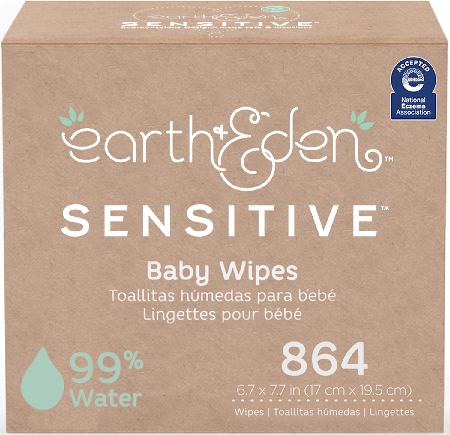 Earth and Eden Sensitive Baby Wipes 864 count bulk pack front view