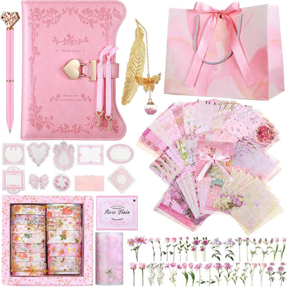 Janlaugh DIY journal diary with lock and scrapbook kit in pink