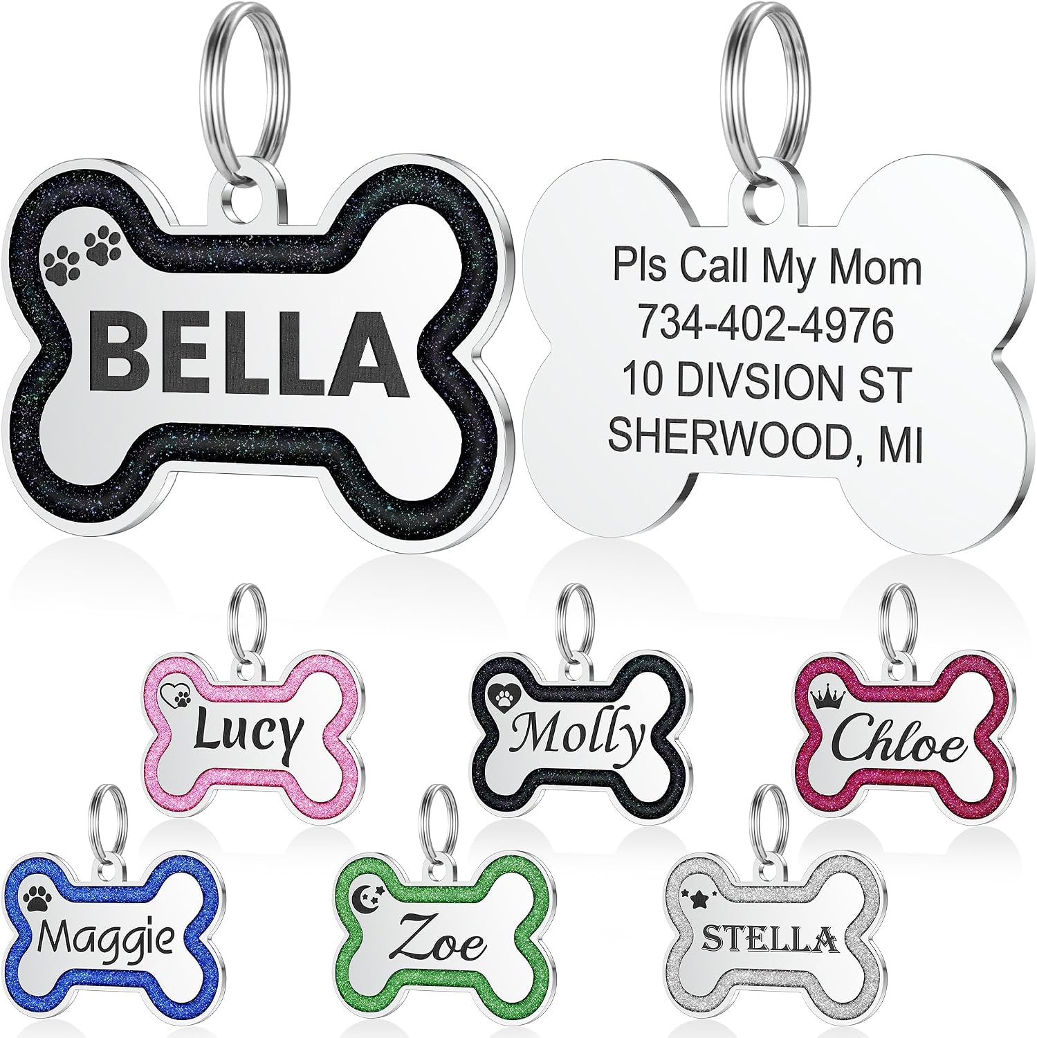 YEHANTI Dog Tags Personalized for Pets - Durable Stainless Steel Pet ID Tags with Lovely Icons, Glitter Bone Custom Dog Tags for Large Small Dogs Cats, Dog Name Tags Engraved On Both SidesS, Pink - Image 12
