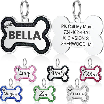 YEHANTI Dog Tags Personalized for Pets - Durable Stainless Steel Pet ID Tags with Lovely Icons, Glitter Bone Custom Dog Tags for Large Small Dogs Cats, Dog Name Tags Engraved On Both SidesS, Pink - Image 12