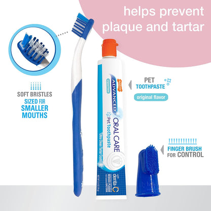 Nylabone puppy toothbrush and original formula toothpaste pack close up view