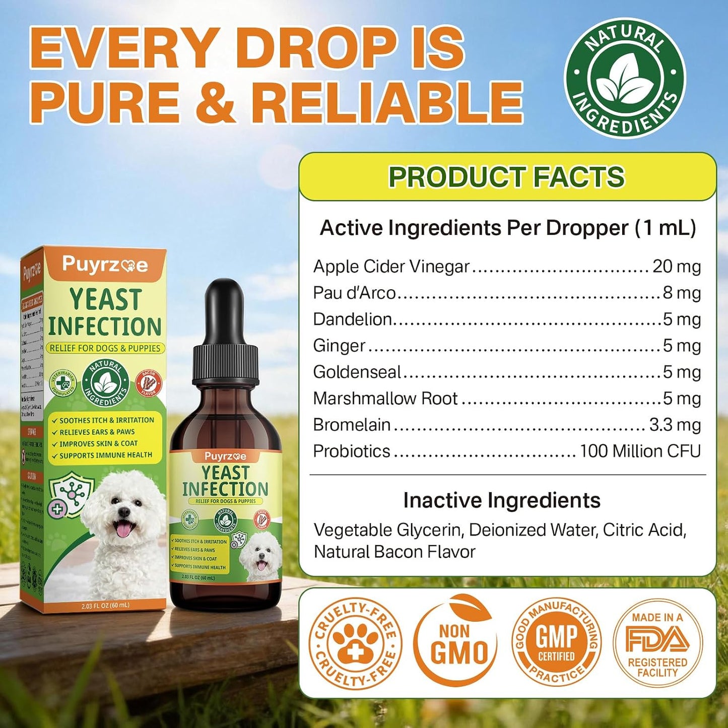 puyrzoe Natural Yeast Infection Treatment for Dogs, Itchy Ears, Skin, Paws & Allergy Relief, Yeast Treatment for Dogs, Supports Gut & Immune Health, Reduces Itching, Irritation & Inflammation, 60ml - Image 9