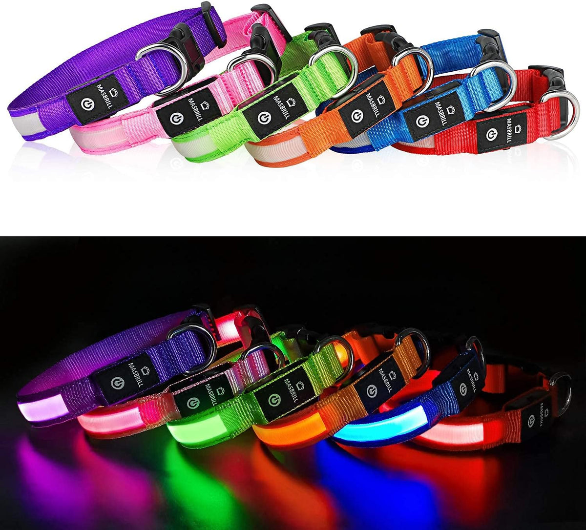 Detailed view of adjustable webbing on Masbrill LED collar