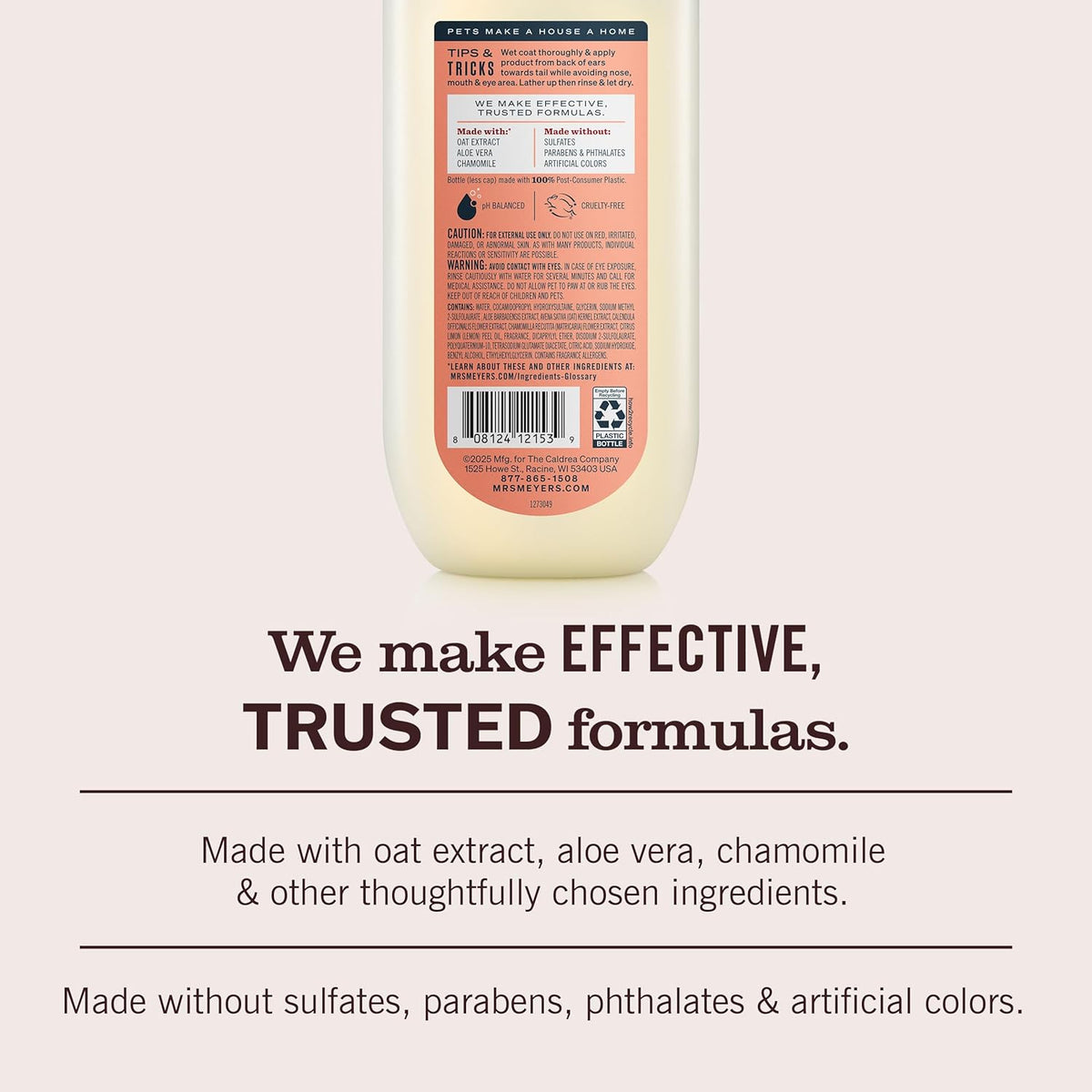 Mrs. Meyer's Clean Day 3 in 1 Dog Shampoo bottle in a home setting