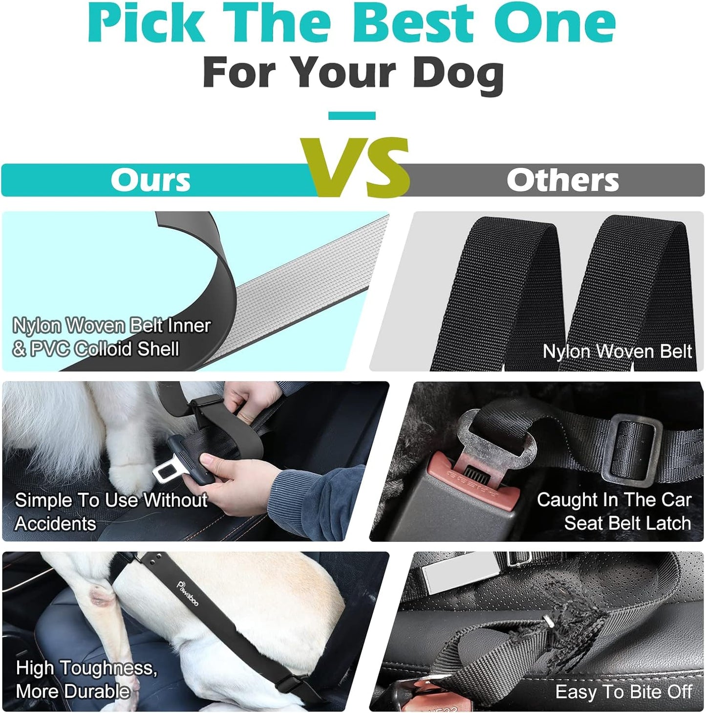 360-degree rotatable metal hook on Pawaboo seatbelt
