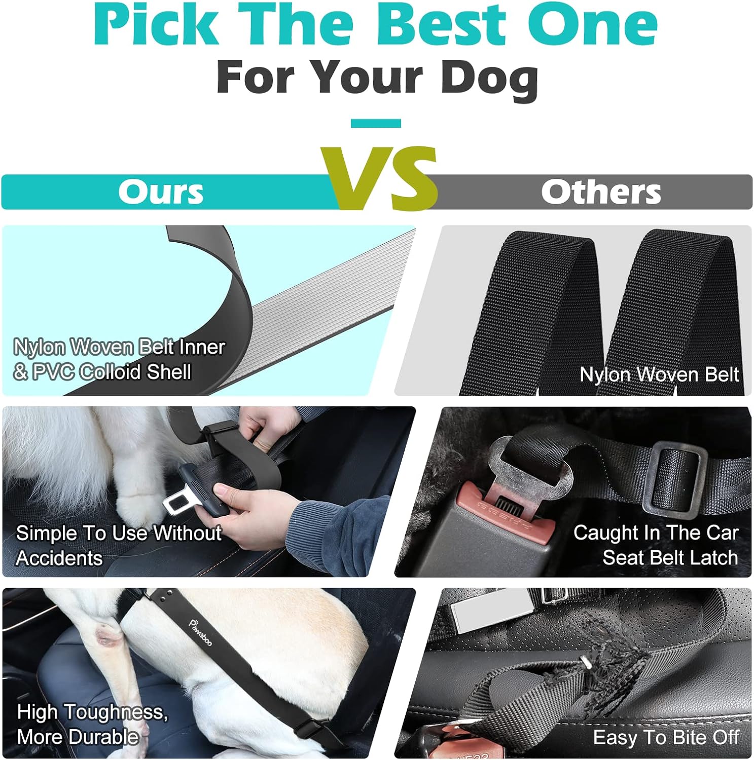 360-degree rotatable metal hook on Pawaboo seatbelt
