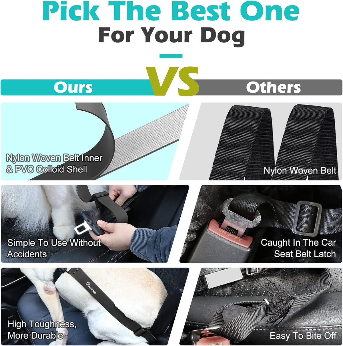 360-degree rotatable metal hook on Pawaboo seatbelt